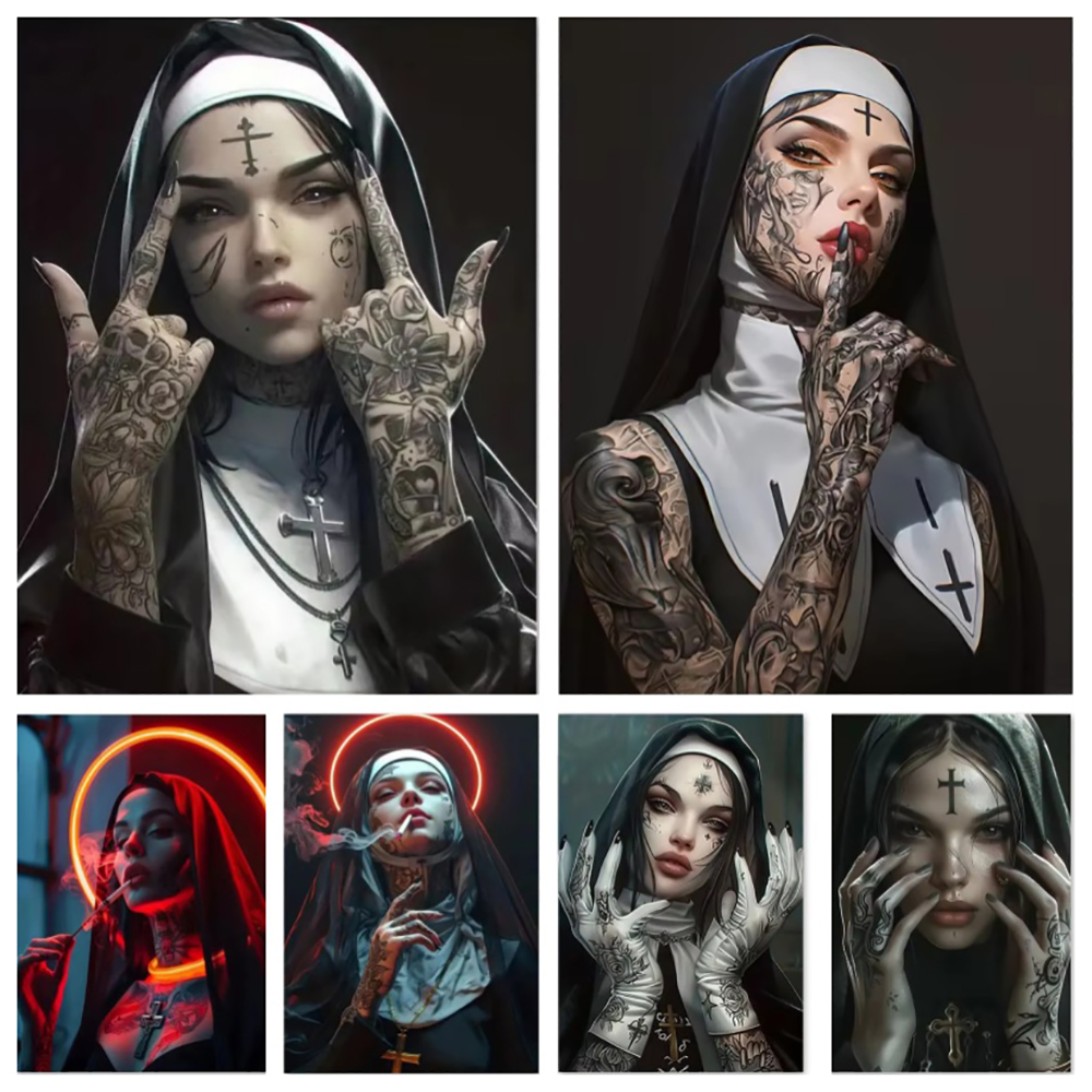 Fashion Girl Tattoo Nun Canvas - Vintage Fashion Art review and price