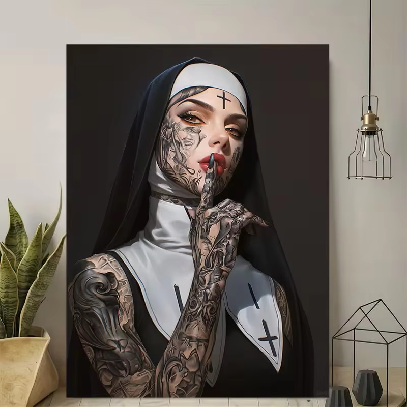 Fashion Girl Tattoo Nun Canvas - Vintage Fashion Art review and price