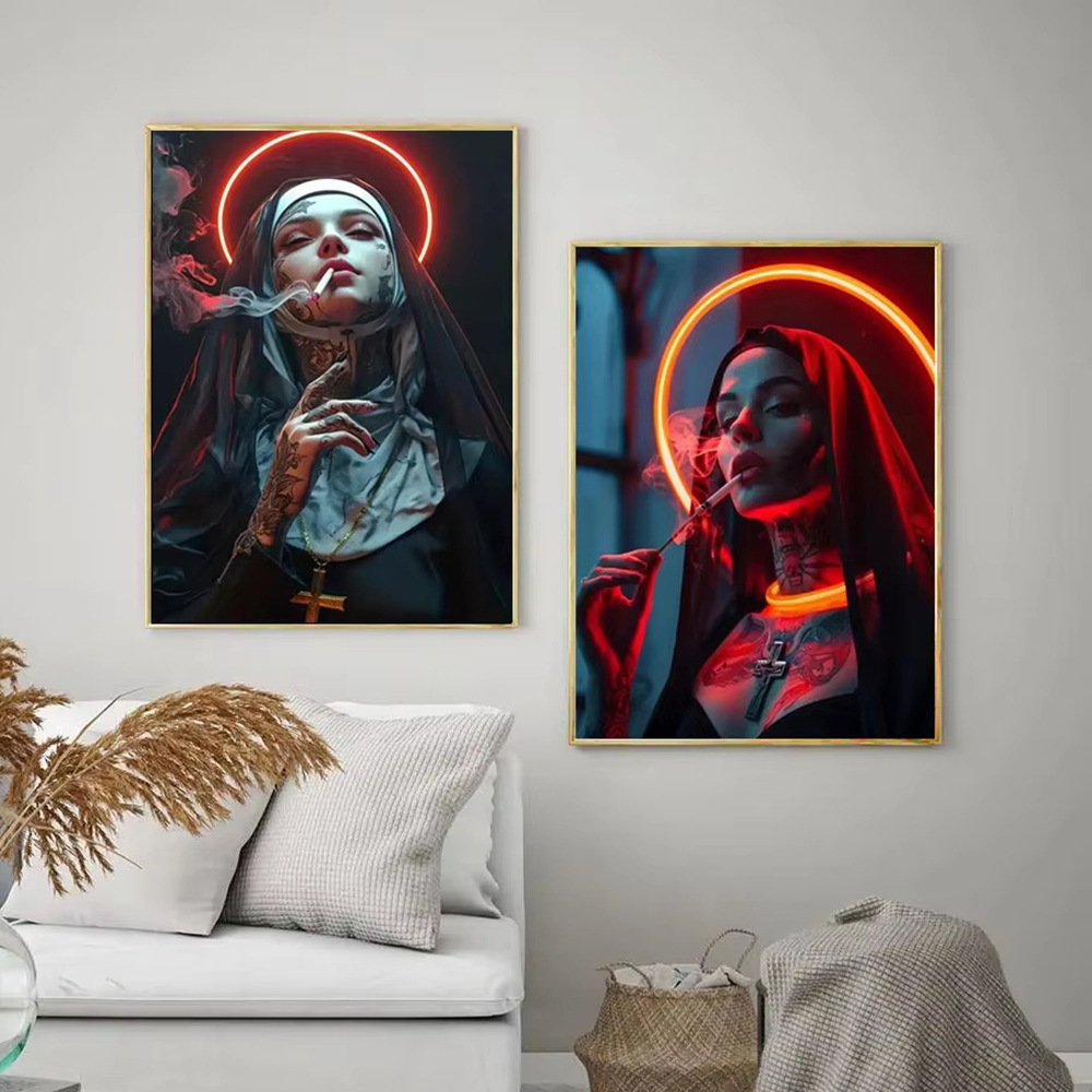 Fashion Girl Tattoo Nun Canvas - Vintage Fashion Art review and price