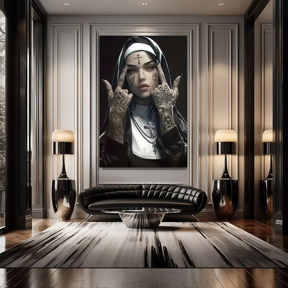 Fashion Girl Tattoo Nun Canvas - Vintage Fashion Art review and price