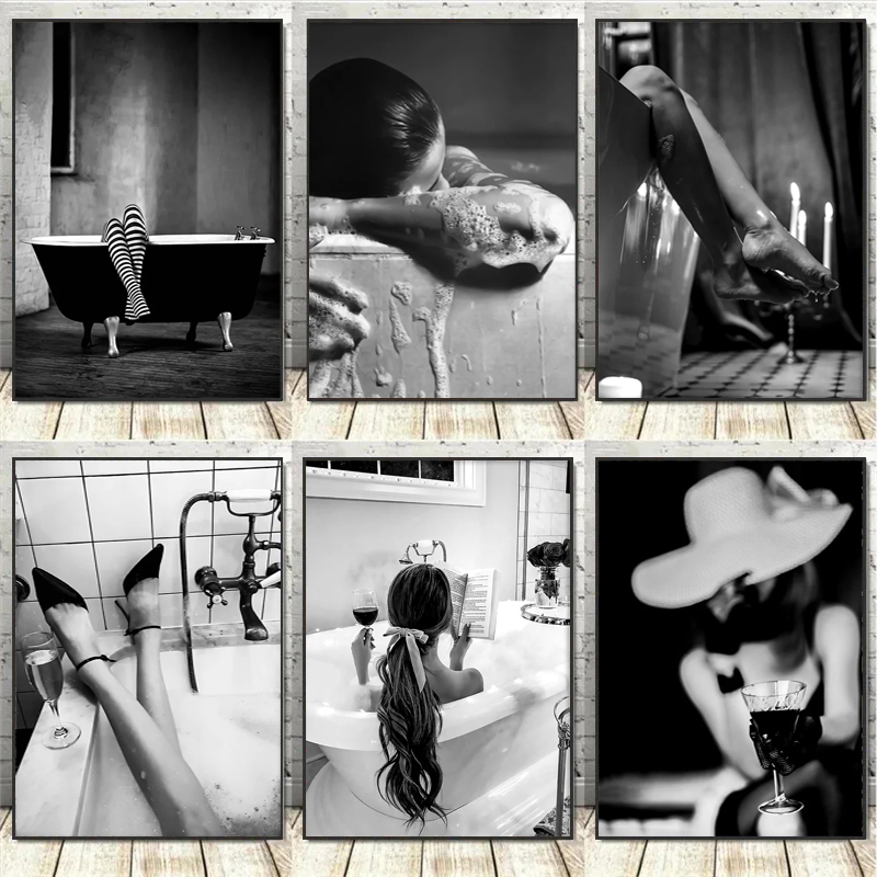 Black and White Woman Bathroom - Vintage Fashion Art review and price