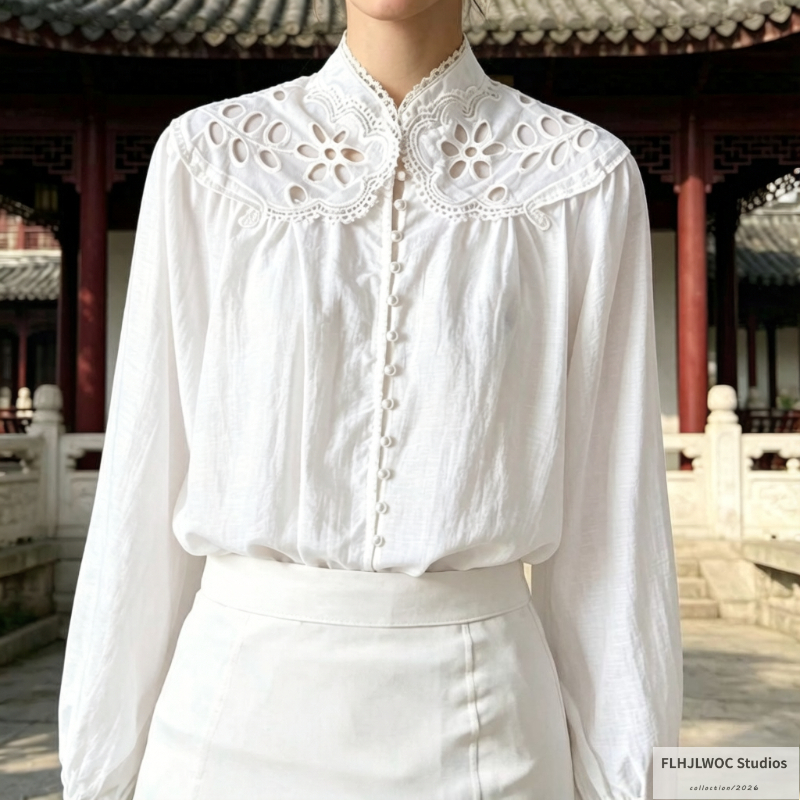 Hollow Out White Lace Tops Blo - Vintage Fashion Retro Outfit review and price