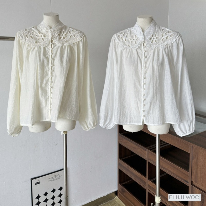 Hollow Out White Lace Tops Blo - Vintage Fashion Retro Outfit review and price