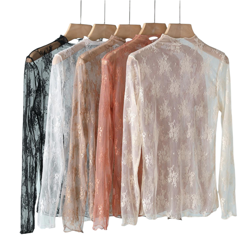 JIAYAN Spring New Lace Blouse  - Turtleneck Knit 90S review and price