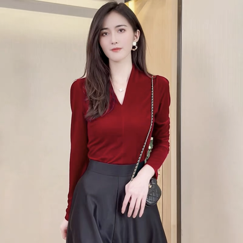 Fashion elegant V-neck long sl - Vintage Fashion Streetwear review and price